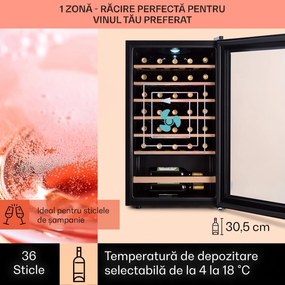 Klarstein Barossa 32 Uno, frigider pentru vin, 1 zonă, 95 litri/ 36 de sticle, ecran tactil