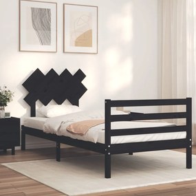 3195280 vidaXL Cadru de pat cu tăblie, negru, 100x200 cm, lemn masiv
