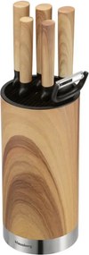 Set de cuțite de bucătărie Klausberg KB 9036, 7 piese, oțel inoxidabil, aspect de lemn, suport, maro