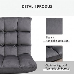 HOMCOM Fotoliu de Podea din Catifea cu Spătar Reglabil până la 180° și Tapițerie Groasă, 55x71x53.5cm, Gri Închis | Aosom Romania