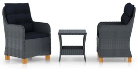 vidaXL Set mobilier grădină cu perne, 3 piese, gri închis, poliratan