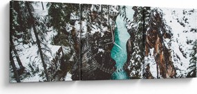 Tablou - râul de munte iarna (cu ceas) (90x30 cm)
