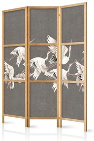 Paravan japonez - Ornament with cranes - bright bird silhouettes on grey background with texture