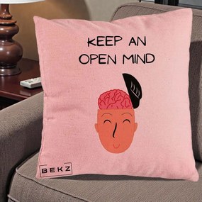 Perna Decorativa Keep An Open Mind, 40x40 cm, Roz, Husa Detasabila, Perna Inclusa, BEKZ®
