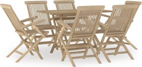 vidaXL Set mobilier de grădină, 7 piese, gri, lemn masiv de tec