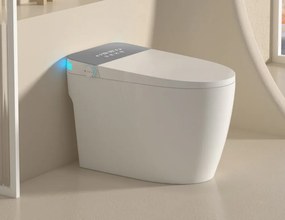 Smart WC R02 – Vas de Toaletă Inteligent cu rezervor integrat, deschidere automată, spălare cu apă caldă, uscare, senzor de picior, capac cu încălzire, afișaj LED, evacuare P-Trap, Alb/Gri