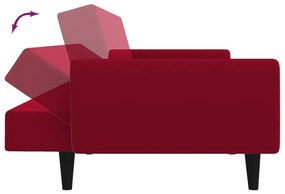Canapea extensibila 2 locuri, cu taburet, rosu vin, catifea Bordo, Cu scaunel pentru picioare