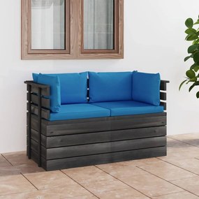 Canapea gradina din paleti, 2 locuri, cu perne, lemn masiv pin