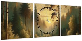 Tablou - Soare strălucind prin pădure (cu ceas) (90x30 cm)