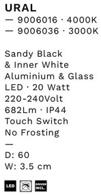 Oglinda cu iluminat LED IP44 3000K Ural, 60cm, NVL-9006036