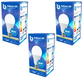 Set 3 Buc - Bec Brilliant LED, 18W (150W), 1440lm, lumina calda 3000k, 220V, E27 Lumina calda - 3000K, 3 buc
