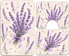 Set covoare baie antiderapante, 3 piese, model Buchet de Lavandă, CBA126