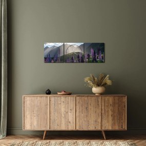 Tablou - scenariu cu flori de Lupin (cu ceas) (90x30 cm)