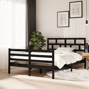 Cadru de pat,negru, 140x200 cm,lemn masiv de pin Negru, 140 x 200 cm
