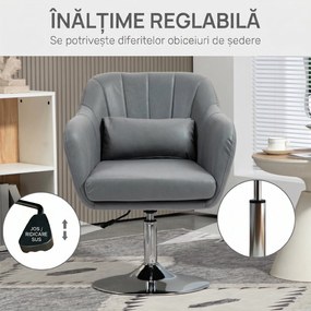 HOMCOM Scaun de birou pivotant la 360° cu Inaltime Reglabila din Material Respirabil, cu Perna, 60x60x79-91 cm, Gri | Aosom Romania