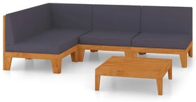 3058145 vidaXL Set mobilier de grădină cu perne, 5 piese, lemn masiv acacia