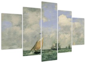 Tablou - Eugène Boudin, Ships and Sailing Boats Leaving Le Havre, reproducere (150x105 cm)