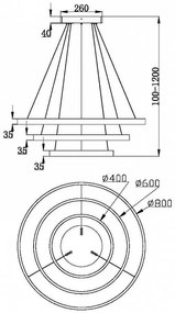 Lustra cu 3 inele LED design modern Rim alama 80cm, 3000K