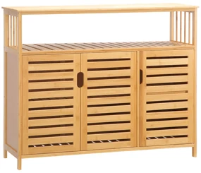 HOMCOM Bufet mobilier de depozitare 3 uși deschise și rafturi din bambus 100 x 35 x 82 cm natural | Aosom Romania