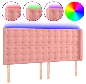 3124541 vidaXL Tăblie de pat cu LED, roz, 163x16x118/128 cm, catifea