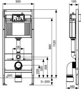 Set de instalare incastrata pentru WC suspendat, cu rezervor Base, clapeta inclusa, inaltime de constructie 1,12 m