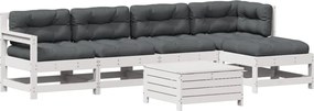 vidaXL Set mobilier de grădină cu perne, 6 piese, alb, lemn masiv pin