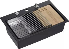 Statie de lucru incastrata cu dozator sapun Quadron Unique Marc negru carbon - inox 76x50 cm