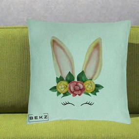 Perna Decorativa Iepuras Flori Urechi Pastelui, 40x40 cm, Verde Menta, Husa Detasabila, Perna Inclusa, BEKZ®