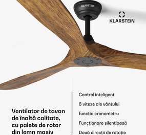 Klarstein Ventilator de tavan Bahama Breeze Smart, palete rotor din lemn masiv, telecomandă + control prin aplicație