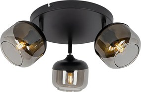 Spotlight de design negru cu auriu și sticlă fumurie 3 lumini rotund - Kyan