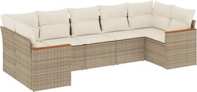 vidaXL Set canapele de grădină, 7 piese, cu perne, bej, poliratan