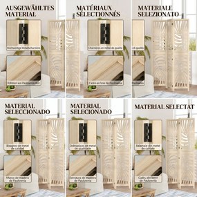 HOMCOM Paravan cu 3 Panouri, Separator Pliabil cu Design Frunze pentru Interior, Finisaj Natural | Aosom Romania
