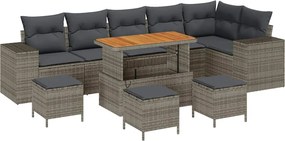 vidaXL Set de canapele pentru grădină cu pernă 10 pcs Gri poliratan