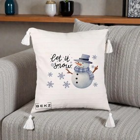 Perna Decorativa Let It Snow Om de Zapada, 40x40 cm, Bej cu Franjuri, Husa Detasabila, Perna Inclusa, BEKZ®