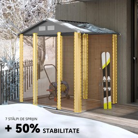 Outsunny Magazie de Grădină pentru Unelte cu Uși Glisante, 197x163x178-200 cm, Maro | Aosom Romania