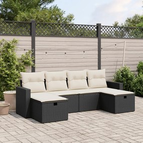 3263542 vidaXL Set mobilier de grădină cu perne, 6 piese, negru, poliratan