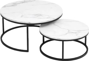 Set 2 mese de cafea rotunde MARBLEX, negru/marmura alba