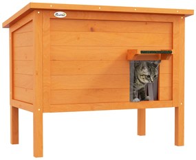 PawHut Casa pentru pisici de exterior Casa pentru pisici, rezistentă la intemperii, 1 fereastră, 1 intrare, 85 x 50 x 68,5 cm, Portocaliu+Verde | Aosom Romania