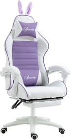 Vinsetto Scaun de gaming ergonomic cu suport lombar, suport pentru picioare urechi de iepure pernă pentru cap Violet | Aosom Romania