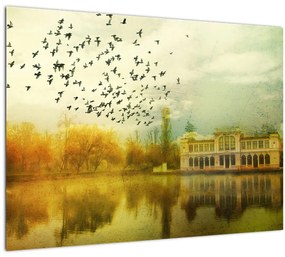 Tablou pe sticlă peisajului pictat cu sediul (70x50 cm)
