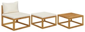 Set mobilier de gradina, 3 piese, perne crem, lemn masiv acacia 1, Crem, Canapea de mijloc + suport pentru picioare + masa