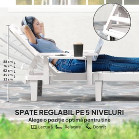 Outsunny Set 2 Șezlonguri cu Spătar Reglabil în 5 Poziții, Măsuță și Brațe Ergonomice, 79x158x88 cm, Gri | Aosom Romania