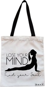 Sacosa de Panza pentru Cumparaturi, Geanta Tote, Yoga Lose your mind Find your soul, Cu fermoar, 38x34.5 cm, Alba, BEKZ®