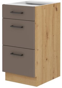 Dulap inferior de bucătărie Barb 40 D 3S BB QUADRO (stejar artisan + trufă). 1044940