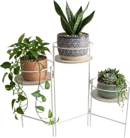 Suport metalic alb pentru 3 ghivece, 66x22x49 cm