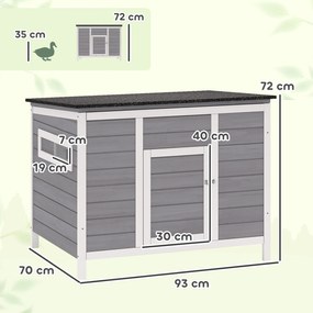 PawHut Căsuță pentru Rațe cu Acoperiș Rabatabil, Ferestre și Rampă, din Lemn, 93x70x72 cm, Multicolor | Aosom Romania