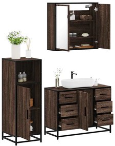 vidaXL Set mobilier de baie, 3 piese, stejar maro, lemn prelucrat