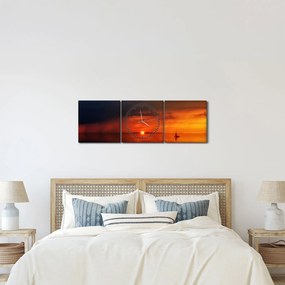 Tabloul apusului de soare cu barca (cu ceas) (90x30 cm)