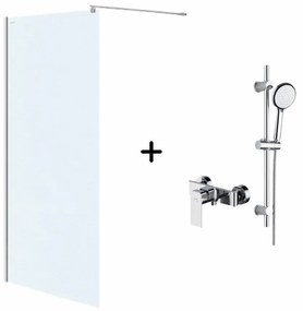 Set paravan dus walk-in 100x200 cm Cersanit Mille, profil crom, cu baterie dus, bara, furtun si para dus cu 6 functii