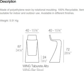 Scaun de bar exterior / interior design modern premium WING BAR STOOL 53031 Vondom